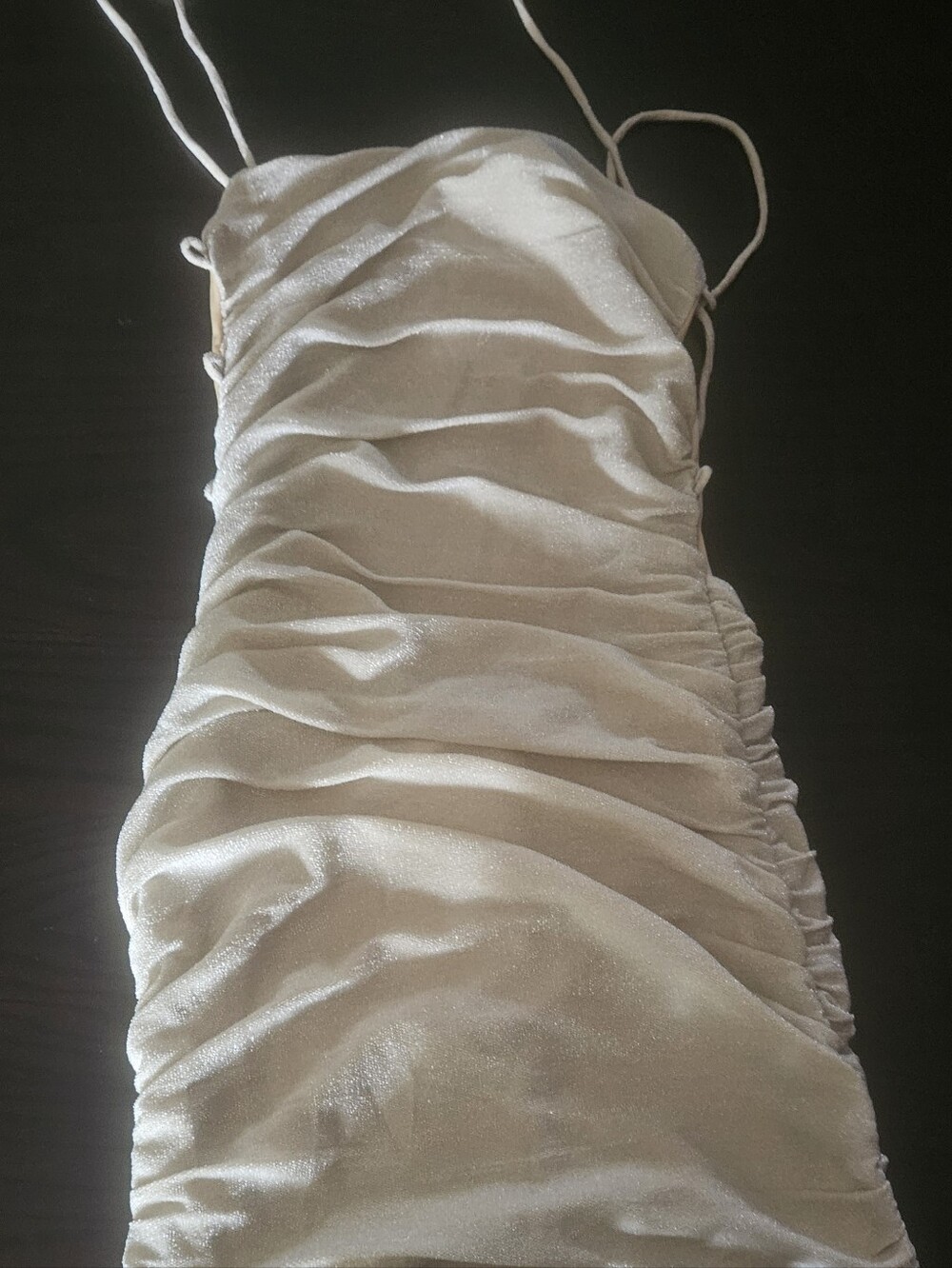 Strapless Ruched Satin Slip Dress in Cream